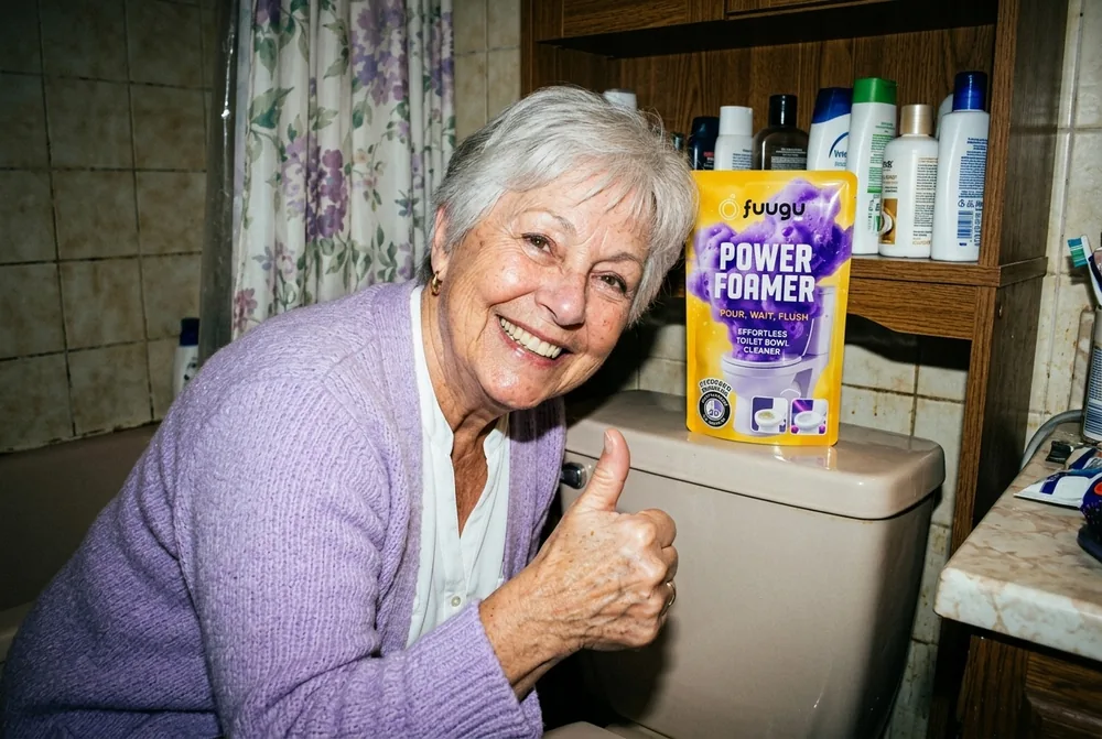 Margot S. neben ihrer Toilette mit Fuugu